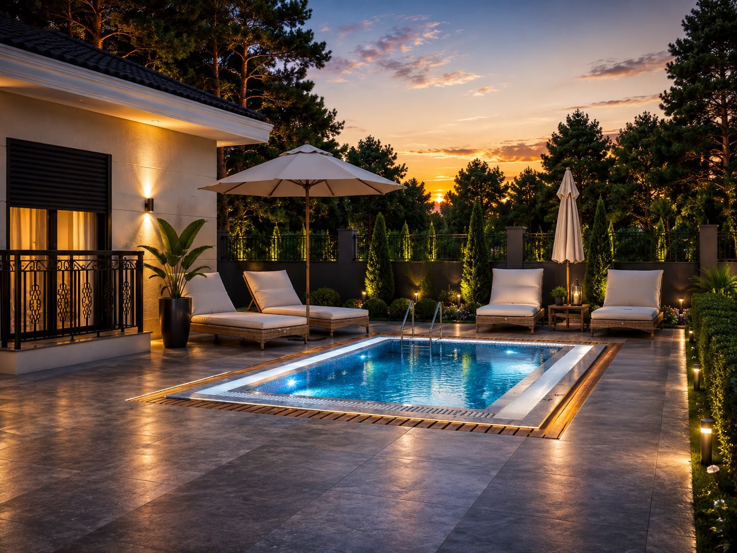 Golden Life Riyan Villa pool court and garden